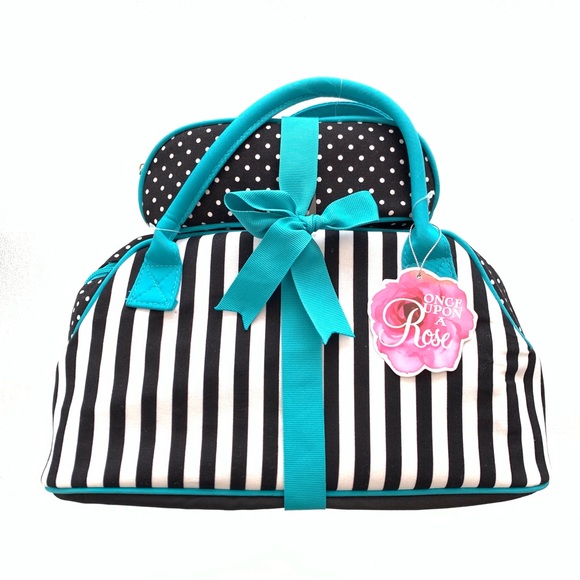 Once Upon A Rose Handbags - Once Upon A Rose Striped and Polka Dot 2-Piece Fabric Cosmetic Bag Travel Set